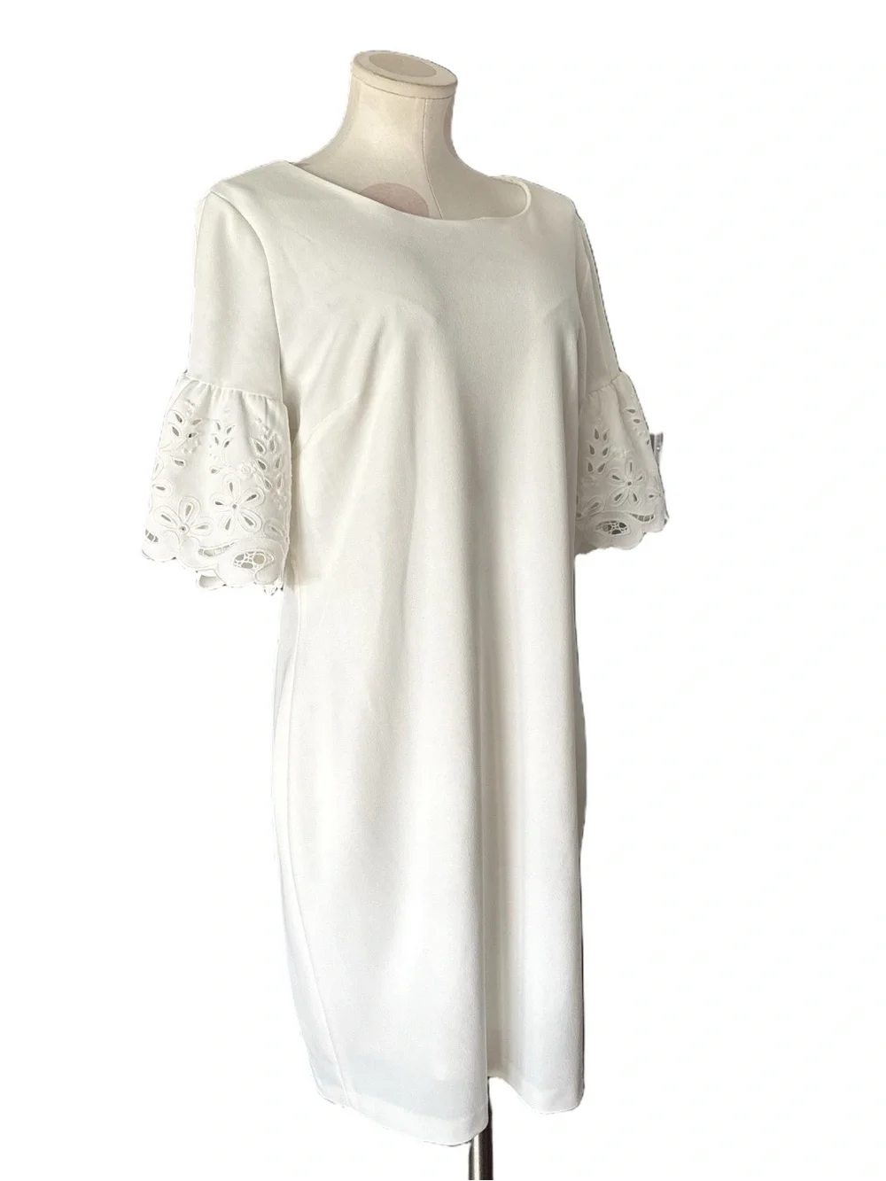 Tommy Hilfiger White Eyelet Sleeve Shift Dress - White - Size 14